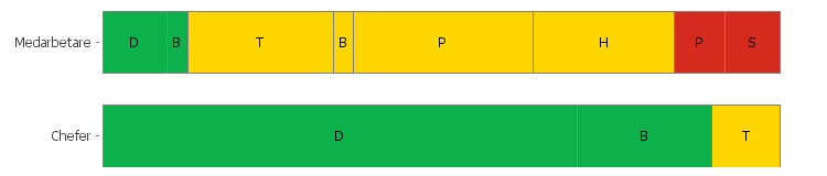 Fördelning av arbetssituationer medarbetare vs chefer Gröna D = Dynamiska B = Balanserade Gula T = Trivsamma B = Bekväma P = Passiva H