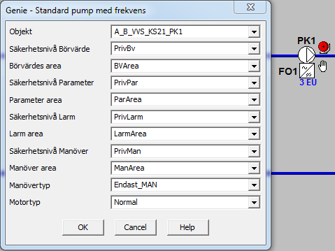Spjäll Nedan redovisas genie form med all inmatning som behöver göras för ett standardspjäll.