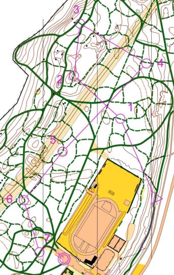 Skidorienteringsbana för H/D 14 - Banan erbjuder olika ruttvalsmöjligheter för skidare på olika nivå - Förutom ett tätt spårnät skall banan gärna ha huvudspår som belyst spår, vägar som går att skida.