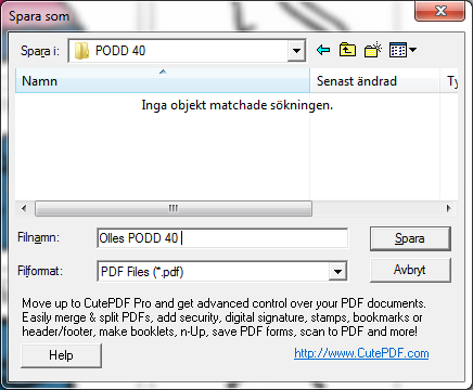 3.8.2 PDF-skrivare Om man inte har tillgång till skrivare kan den medföljande PDF-skrivaren användas för att skriva ut sidorna till en PDF-fil.