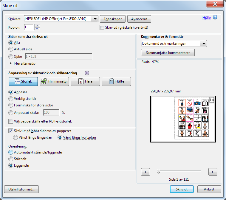 Utskrift av PDF-fil: Gå till USB-minnet/mappen där PDF-filerna sparats. Dubbelklicka på PDF-filen så att Adobe Reader startas och innehållet i filen visas.