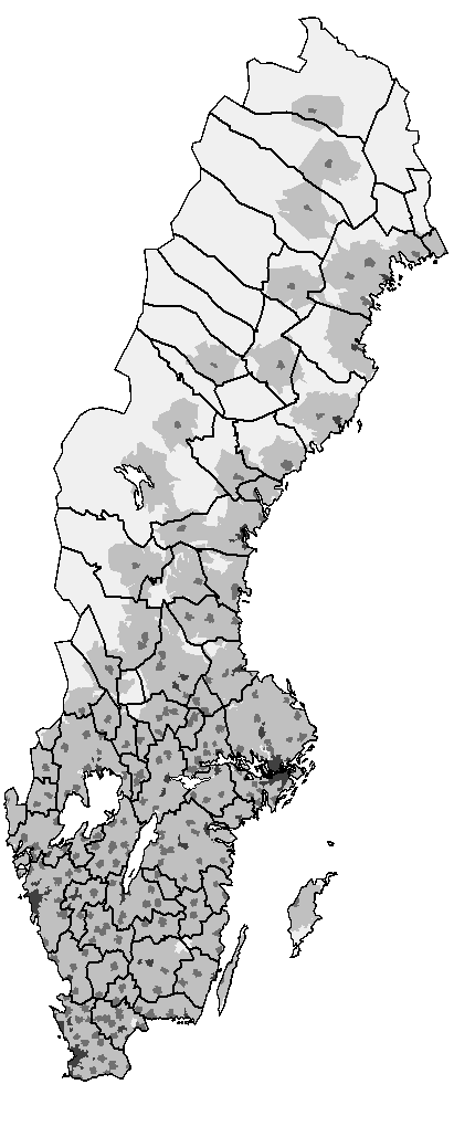 Figur Glesbygder, tätortsnära landsbygder, mindre- och större tätortsområden (FA-regioner Definition av områdestyper Glesbygdsverket utvecklade en metod för att differentiera mellan områden med olika