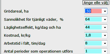 Obs viktigt! Det måste finnas en maskin (tröska eller såmaskin) i Sammanställningen för att läglighetsberäkningar ska kunna genomföras.