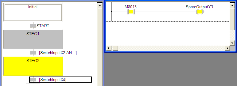 Monitorering av SFC exempel Med funktionen Auto scroll,, letar SFC automatiskt upp aktivt