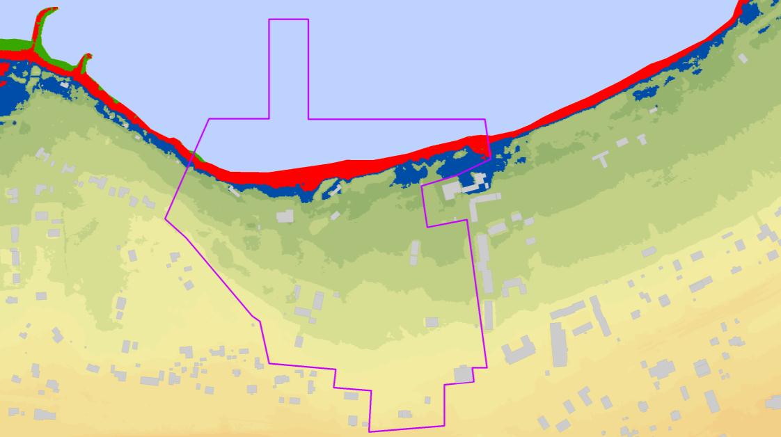 Figur 2-1 Köpingsbaden med de olika nivåerna inritade på ett ortofoto. Figur 2-2 Köpingsbadet med de olika nivåerna inritade på en planskiss.