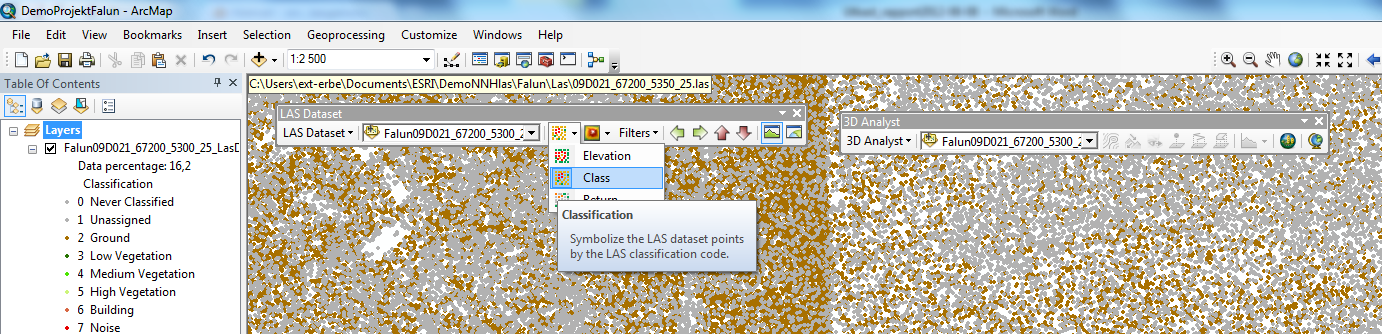 Figur 7 LAS Dataset som ses som ett TIN skapas utifrån LiDAR-data i ArcGIS 10.1. 3.1.3 Editering av LiDAR-data i ArcGIS 10.1 Samma tre.