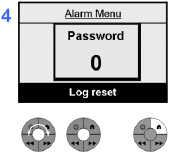 Loggåterställning (för tillverkaren) Tryck Välj "Alarms" Välj LOG RESET och bekräfta.