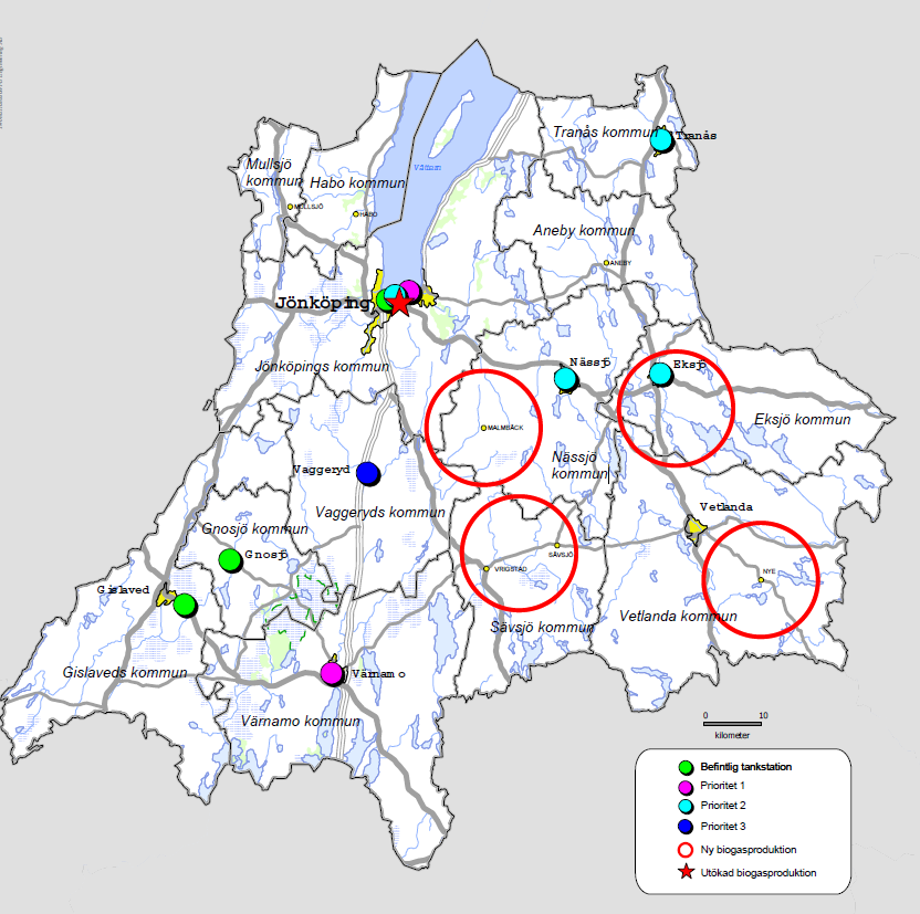 Fyra lämpliga områden för biogasproduktion med stallgödsel som huvudråvara hittades.
