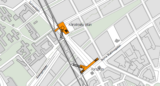 22(68) anläggs busshållplatser runt torget för bussar norrut mot Solna. Två biljetthallar föreslås, den ena vid Hagaplan och den andra vid Torsplan.