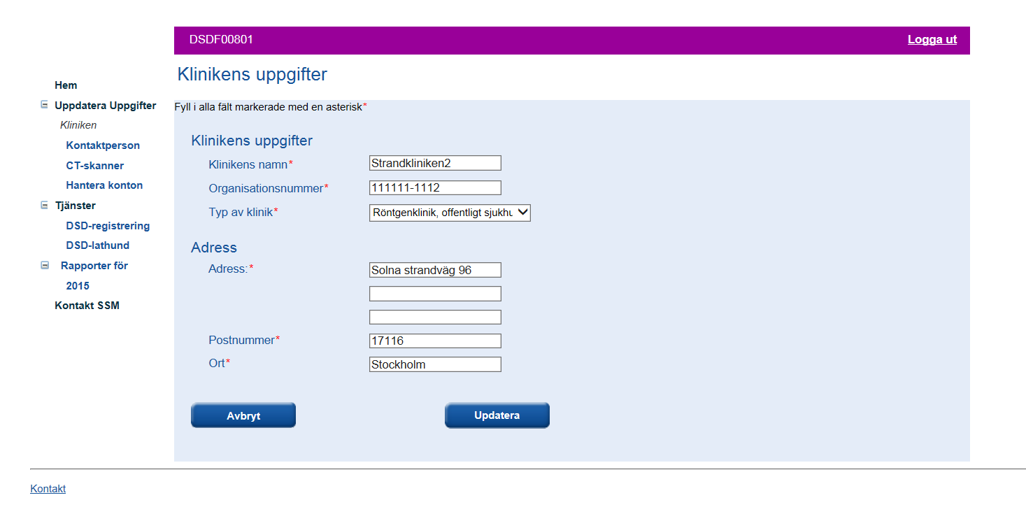 Uppdatera uppgifter De uppgifter om kliniken som du lämnade i den inledande registreringsprocessen kan bli inaktuella i framtiden.