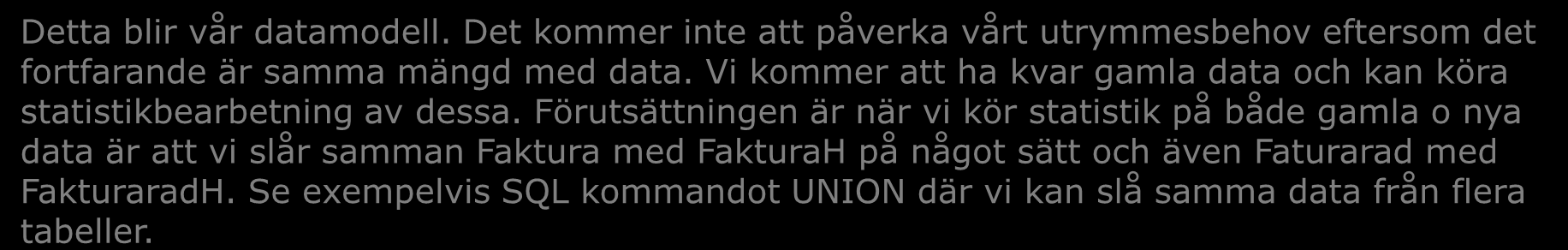 Historik Detta blir vår datamodell. Det kommer inte att påverka vårt utrymmesbehov eftersom det fortfarande är samma mängd med data.