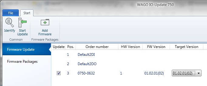 Avancerade I/O Moduler Tryck Identify Under FW Version ser vi nuvarande FW Under Target