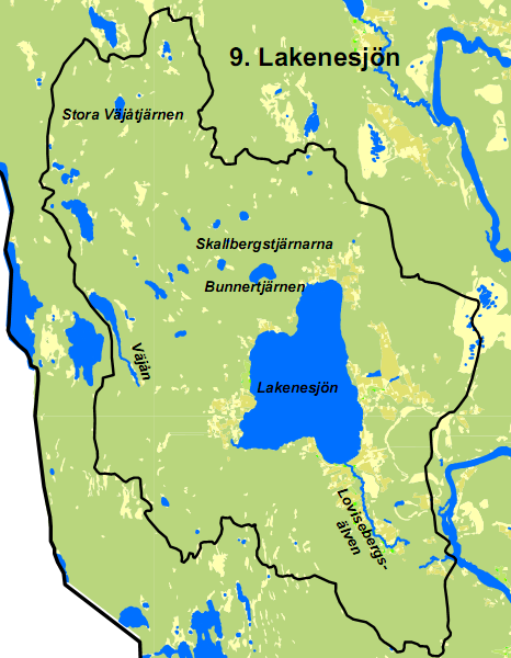 DELOMRÅDE 9 LAKENESJÖN VIA LOVISEBERGSÄLVEN TILL KLAR- ÄLVEN OMRÅDESBESKRIVNING Lakenesjön är en av de största sjöarna i Hagfors kommun.