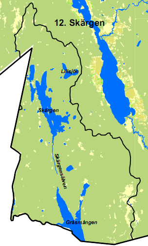 DELOMRÅDE 12 SKÄRGEN OMRÅDESBESKRIVNING I kommunens södra del finns ett bergrikt område med skogsmarker påverkade av bergarten gabbro, som är basisk och därför ger upphov till en mycket fin flora och