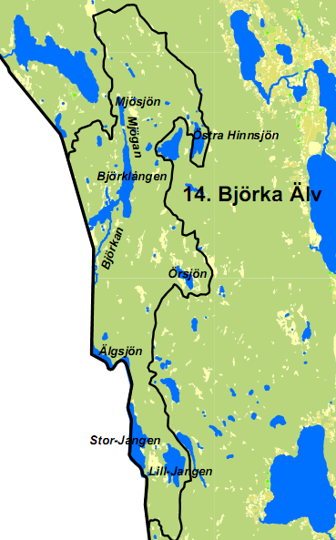 AVRINNINGSOMRÅDE VÄST TILL NORSÄLVEN DELOMRÅDE 14 BJÖRKA ÄLV I kommunens nordvästra del finns några vattenförekomster som avrinner västerut till Frykens vattenområden.