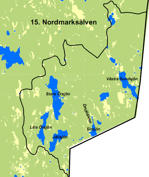 AVRINNINGSOMRÅDE GULLSPÅNGSÄLVEN DELOMRÅDE 15 NORD- MARKSÄLVEN OMRÅDESBESKRIVNING I kommunens östra del finns vattenförekomster som avrinner österut till Nordmarksälvens vattenområden.