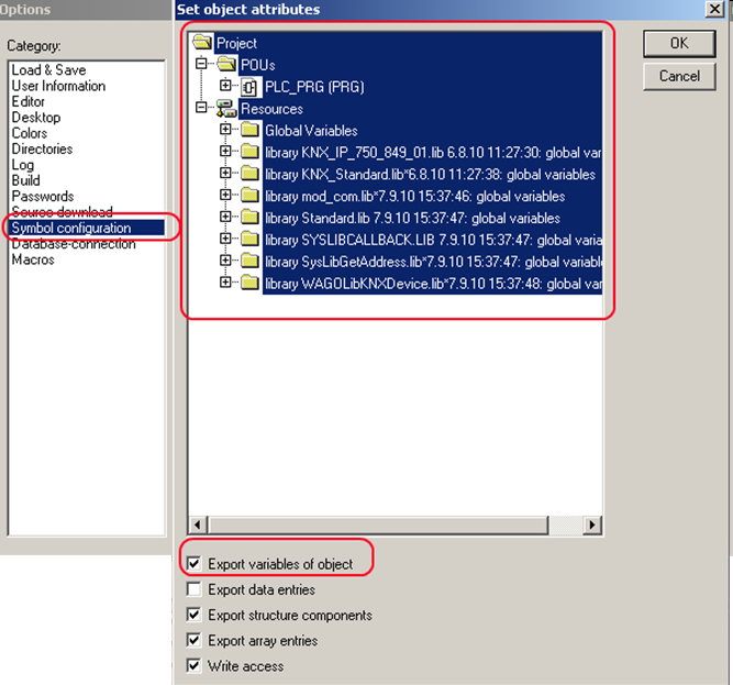 För att länka mellan PLC och ETS skapas en SYM_XML.xml fil i CoDeSys som senare används i ETS-plugin När man gör en Rebuild All skapas Sym.xml filen per automatik.