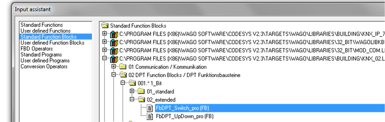 Sen lägger man till ett funktionsblock för varje variabel man vill sända/ta emot ifrån KNX. Testa t.ex.