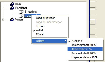 6.4.1 Skapa ny kategori Gör så här: Klicka på knappen Kategori till höger i kundregisterfönstret. Följande fönster öppnas. För att skapa en huvudkategori (som t.ex.