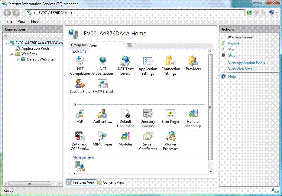 6.2.3 I Vista, Windows 7, Windows Server 2008 (IIS 7) Starta "Internet Information Server Manager"( t.