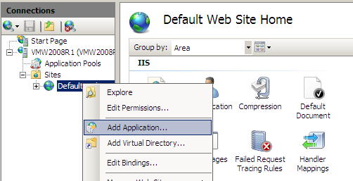 Markera sedan Default Web Site i vänstra listen och högerklicka med musen.
