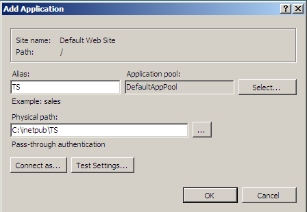 Klicka OK för att spara inställningen. Under Default Web Sites visas nu Telefonistödsapplikationen under det valda namnet. Markera TS-applikationen och Välj Edit Permissions.