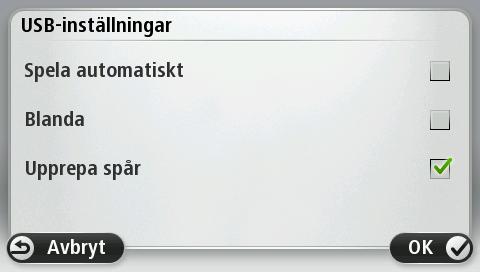 Tryck på USB-inställningar för att öppna menyn med USB-inställningar.