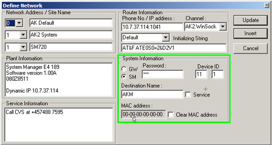 Åtkomst ges via korrekt lösenord. Säkerhet Under installation av en System manager måste en destination och ett lösenord skrivas in: Samma inställningar definieras för det externa systemet.