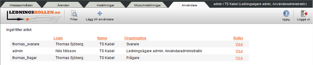 6. Ställ in det externa systemet som integrerar med Ledningskollen så att det använder den nya användaren.