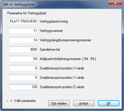 NC-funktioner 44 När du klickar på den här knappen visas följande fönster: Dialogrutan för Ordna inmatning. Använd upp/ned-pilarna för att ändra ordningen på parametrarna.