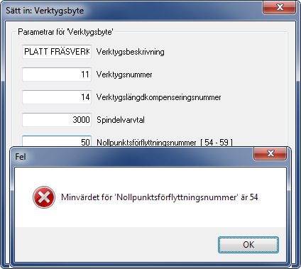 NC-funktioner 45 Prefix Använd det här fältet för att ange en prefix-sträng för den valda parametern, t.ex. S för spindelvarvtal.