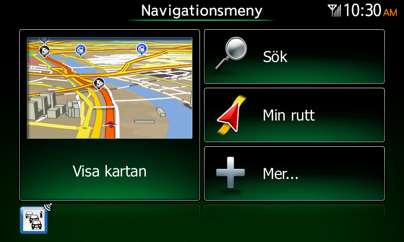 Man kan söka efter följande tjänster omkring nuvarande position eller senast kända position: : Bilverkstad och vägassistanstjänster : Polisstationer : Sjukvård och utryckningstjänster :