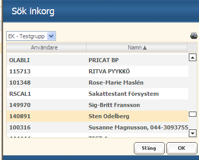 Skriv in RSID på den du vill cirkulera fakturan till, exempelvis Sakattestanten. Alternativt sök in användaren via förstoringsglaset.