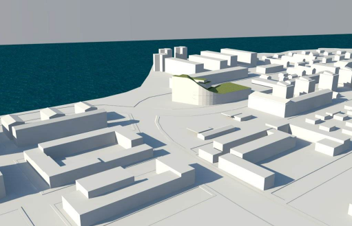 Figur 7 Föreslagen utformning av byggnaden (Equator, 2012-06-18) Figur 8 Byggnadshöjder runt Kajan 18. Ungefärligt läge för detaljplanområdet är markerat med röd cirkel. 3.2 Buller 4 3.2.1 Inledning Ekvivalent ljudnivå (L Aeq ) avser den genomsnittliga ljudnivån under en given tidsperiod, vanligtvis ett dygn.