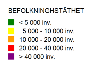 Gångavstånd Gångavstånd till område med god ljudkvalitet Gångavstånd till område med god ljudkvalitet större än 30 hektar Omgivande befolkningstäthet Boende och arbetande inom 1000 m från varje