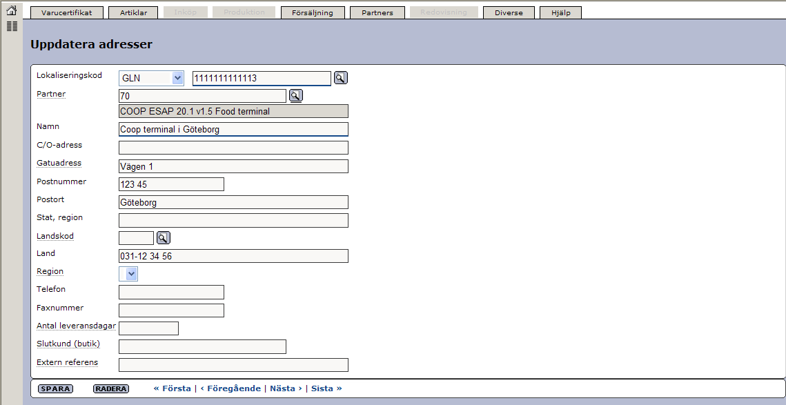 Senast uppdaterat: 15-05-06 Exder Coop ESAP 20.1 v1.5 Sida 20 av 45 Här ser ni ett exempel på hur det ser ut när en adress är upplagd i adressregistret.