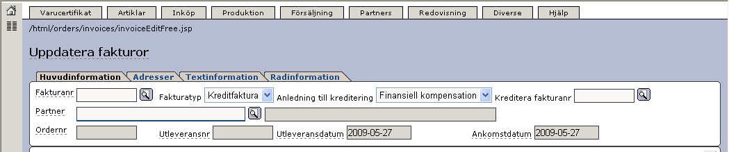 Senast uppdaterat: 15-05-06 Exder Coop ESAP 20.1 v1.5 Sida 37 av 45 Vi klickar på fliken Radinformation. Här visas de fakturarader som ingår i fakturan.