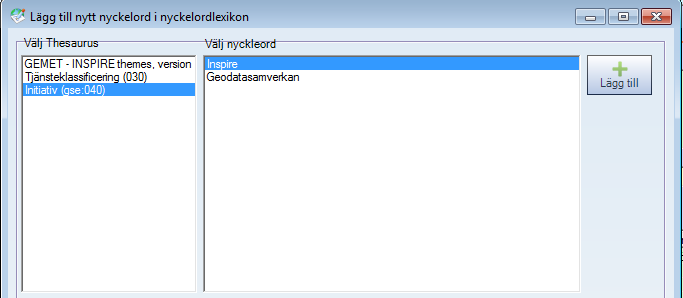 PM 31(55) För Inspire gäller för både datamängder,serie och tjänster att ett nyckelord skall väljas ur GEMET - Inspire themes.