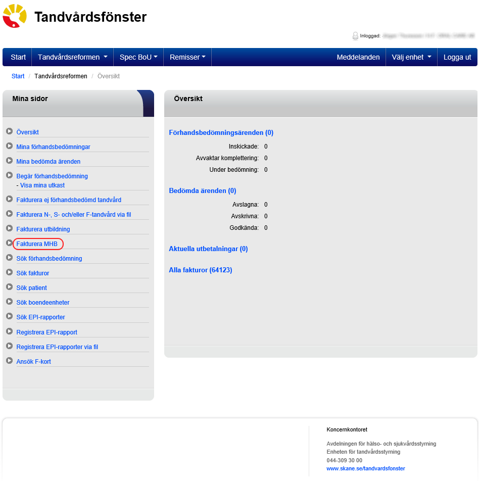 13 (20) 5 Fakturera Munhälsobedömningar Gå till Mina