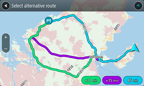 Tips! Du kan växla mellan att se resultat på kartan eller i en lista genom att välja list-/kartknappen: 5. Välj ett förslag för din destination. 6. Välj Kör.