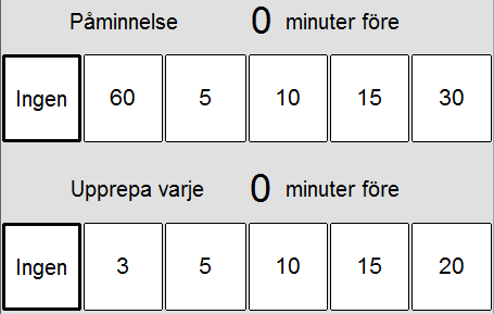 2.6.6 Larm Här väljer man vilka larminställningar så som påminnelser innan aktivitetens start, larm och meddelanden som ska gälla för den enskilda aktiviteten.