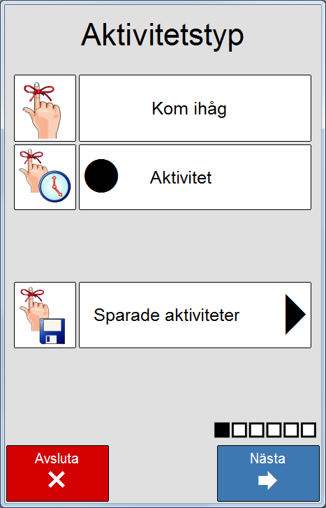 3.4.3.1 Kom ihåg Här väljer man om Kom ihåg ska visas eller inte visas i Aktivitetstyp. 3.4.3.2 Person/Plats Här väljer man om Person/plats ska visas eller inte visas i Aktivitetstyp.