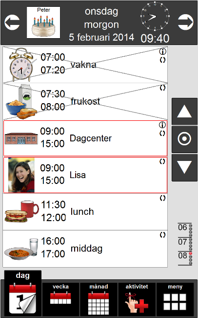 2.3.6 Tidslinje, natt Tidslinjen för natten visar tiden på natten, med blå ljuspunkter.