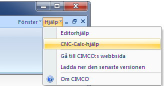 Använda hjälpen i CNC-Calc 29 7. Använda hjälpen i CNC-Calc Det här avsnittet beskriver hur du använder hjälpsystemet i CIMCO:s produkter.