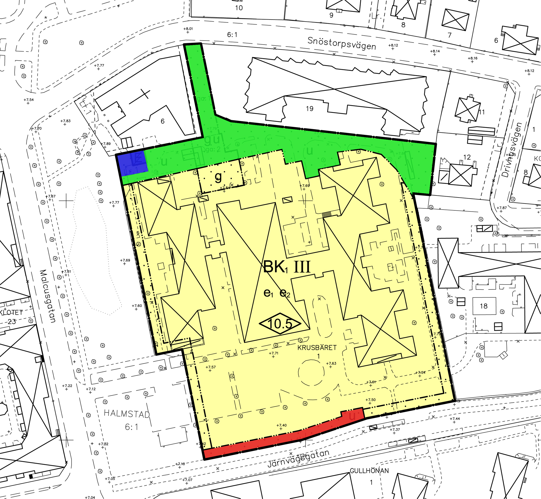 Inom området som markerats med blå färg på kartan finns en ledningsrätt till förmån för Halmstad kommun. Ledningsrätten innehåller både ledningar och en transformatorstation.