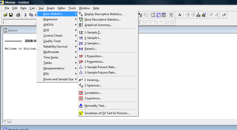 I denna meny finns en stor mängd av alla möjliga statistiska procedurer av vilka vi endast skall använda några i denna första kurs, men under din utbildnings gång kommer du att stöta på de