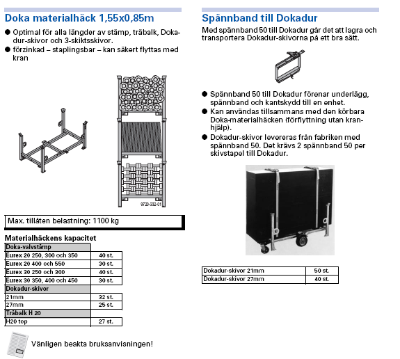 Doka Flex Retur av material: Doka träbalk tt tänka på: I de fall träbalkarna placeras i direkt kontakt med betongytan (typ plattbärlag) kan under speciella