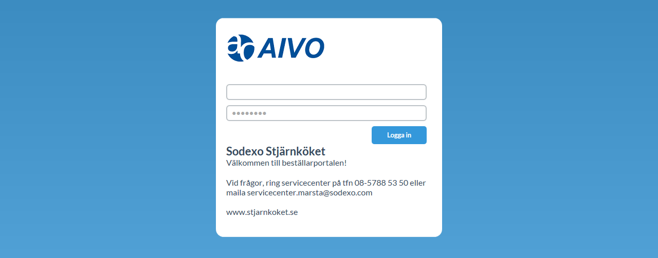 Komma igång med AivoBeställning Äldreomsorg Logga in För att kunna beställa måste du först logga in i systemet med de inloggningsuppgifter som du fått från köket/din leverantör. 1.