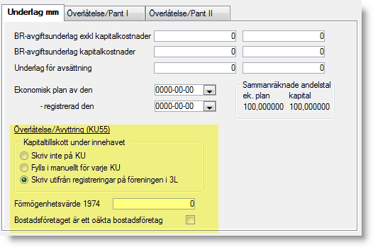 Kontrolluppgifter vid överlåtelse av bostadsrätt - Användarhandledning 3L Pro Version 2.2 Vid fördelningsmetod andelstal används Andelstal ek plan i lägenheten.