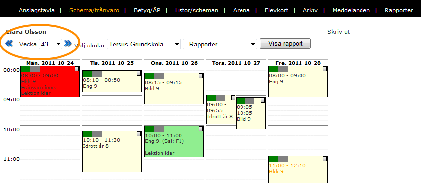 Kategorin Mina kurser och Min klass visar en rullista på alla kurser samt klasser som du är kopplad till.